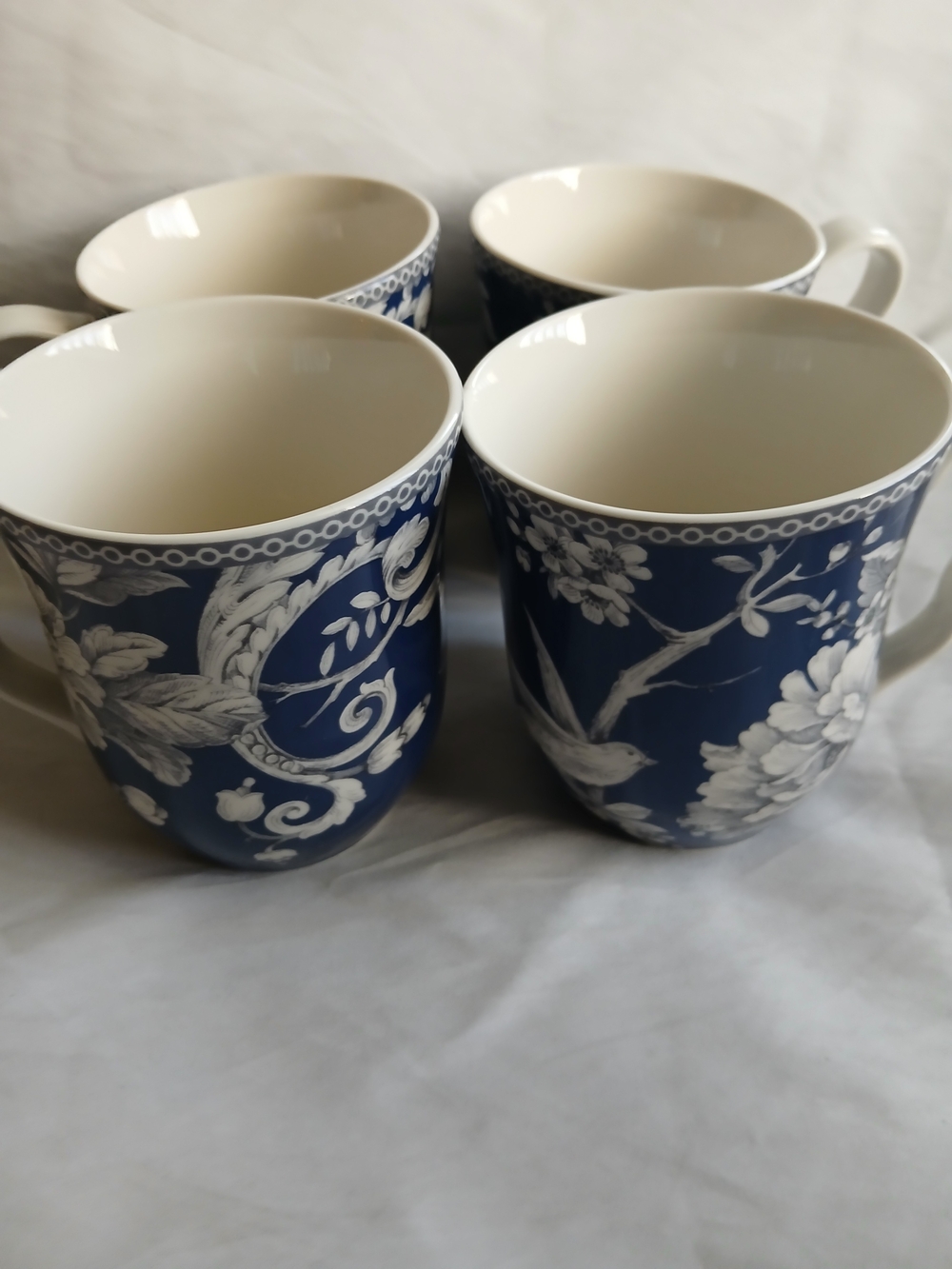 222 Fifth Blue and White Floral Bird Mug